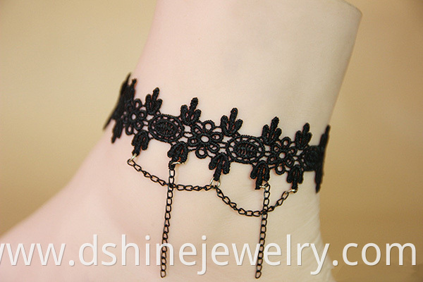 Black Lace Anklet With Chains
